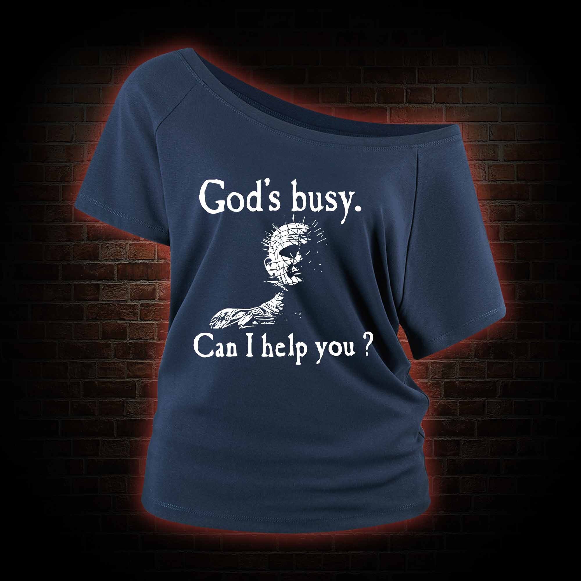God’s Busy Can I Help You Off Shoulder T-shirts