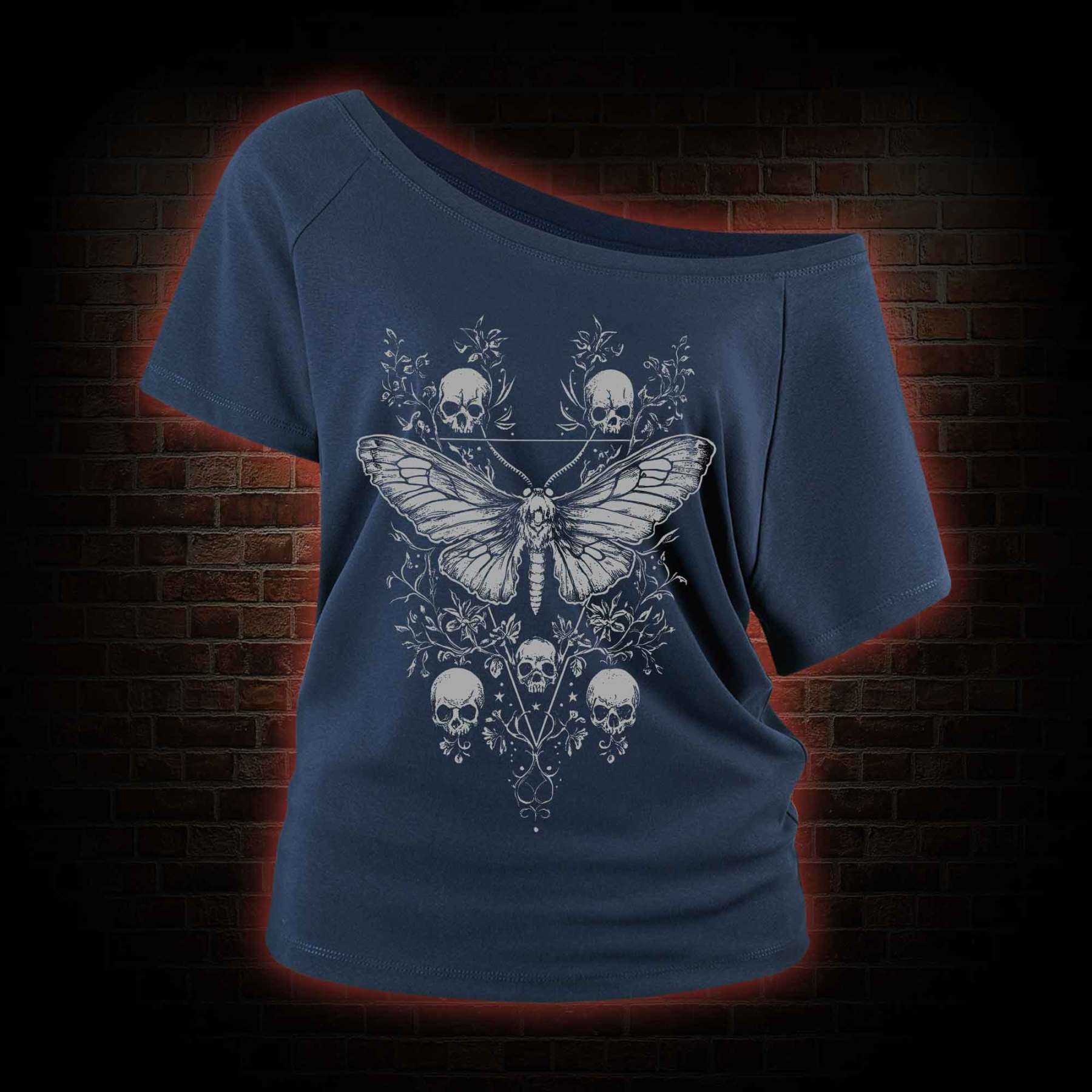 Skull Moth Off Shoulder T-shirts