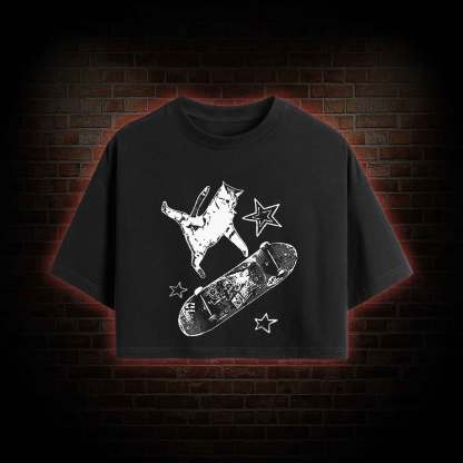 Skateboard Cat Crop Top