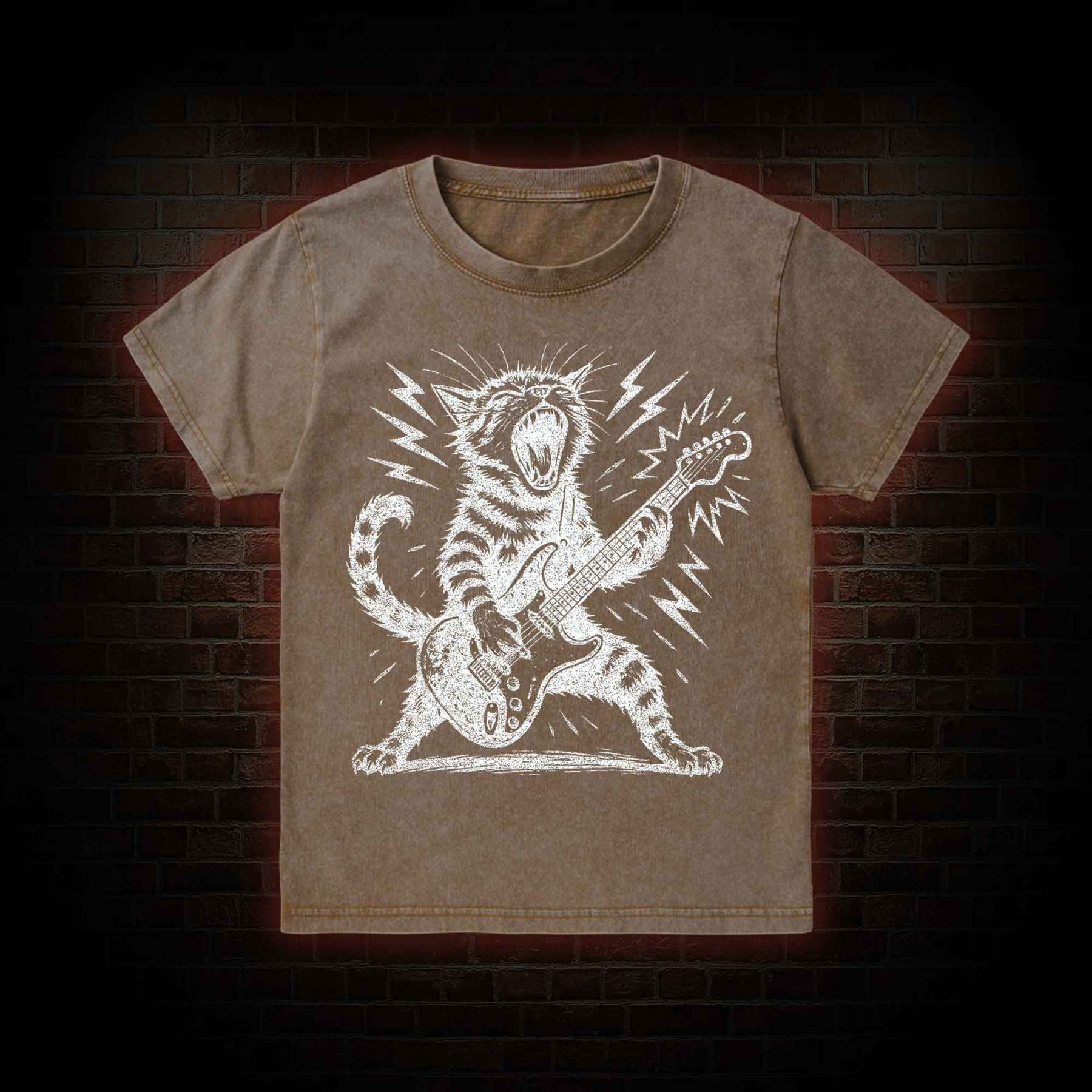 Rock and Roll Cat Kid Washed T-Shirt