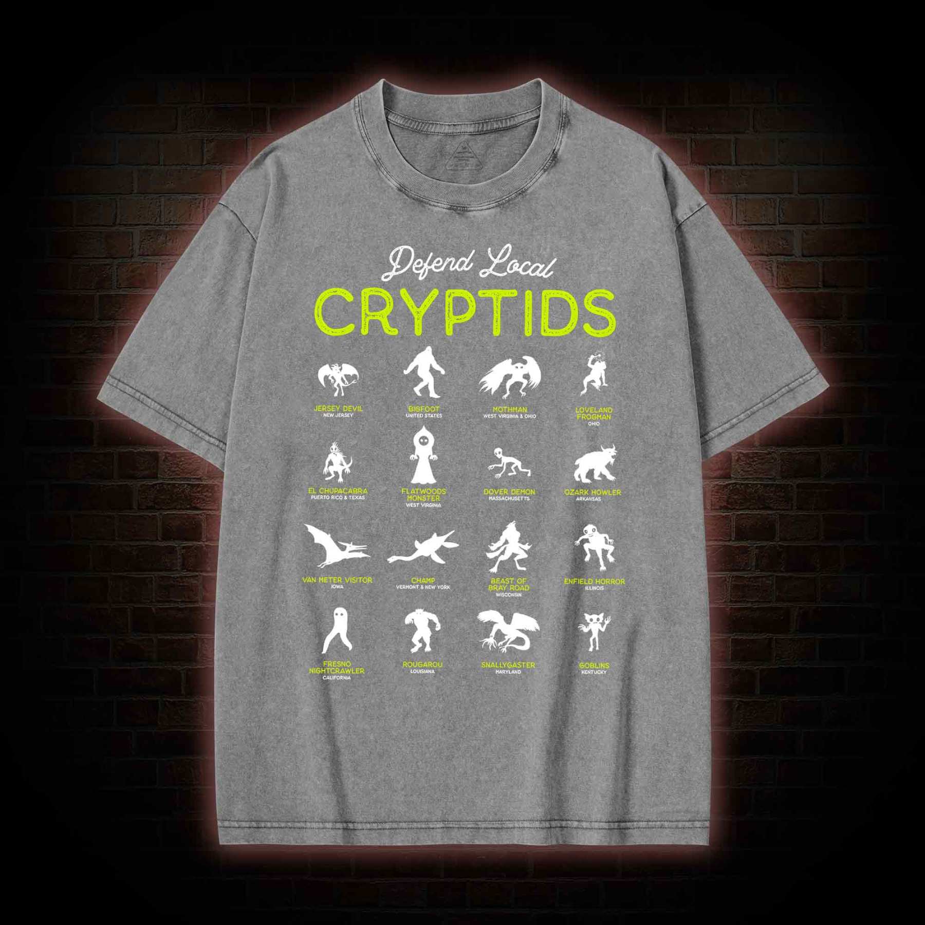 Defend Local Cryptids Creature Collection Washed T-shirt