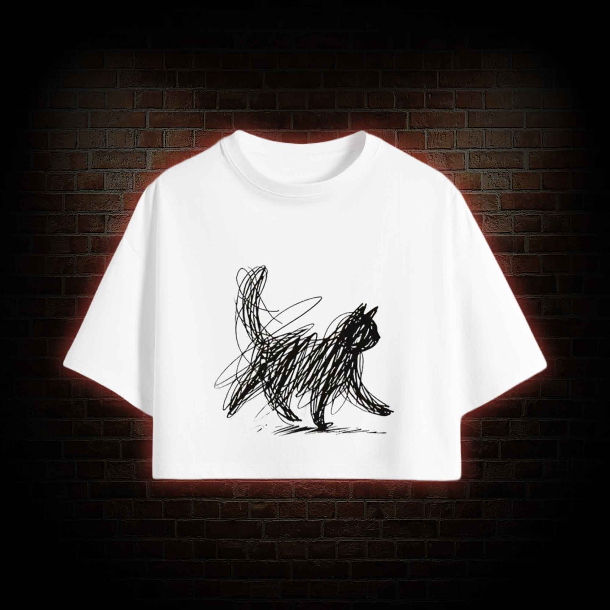 Cat Line Art Crop Top
