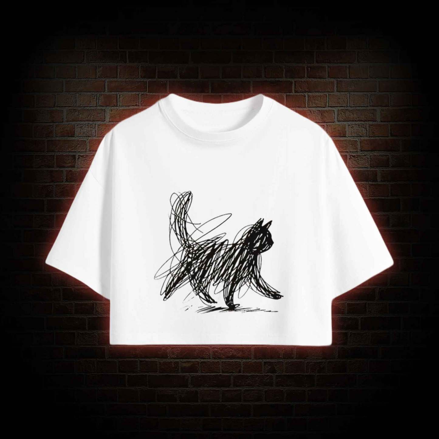 Cat Line Art Crop Top