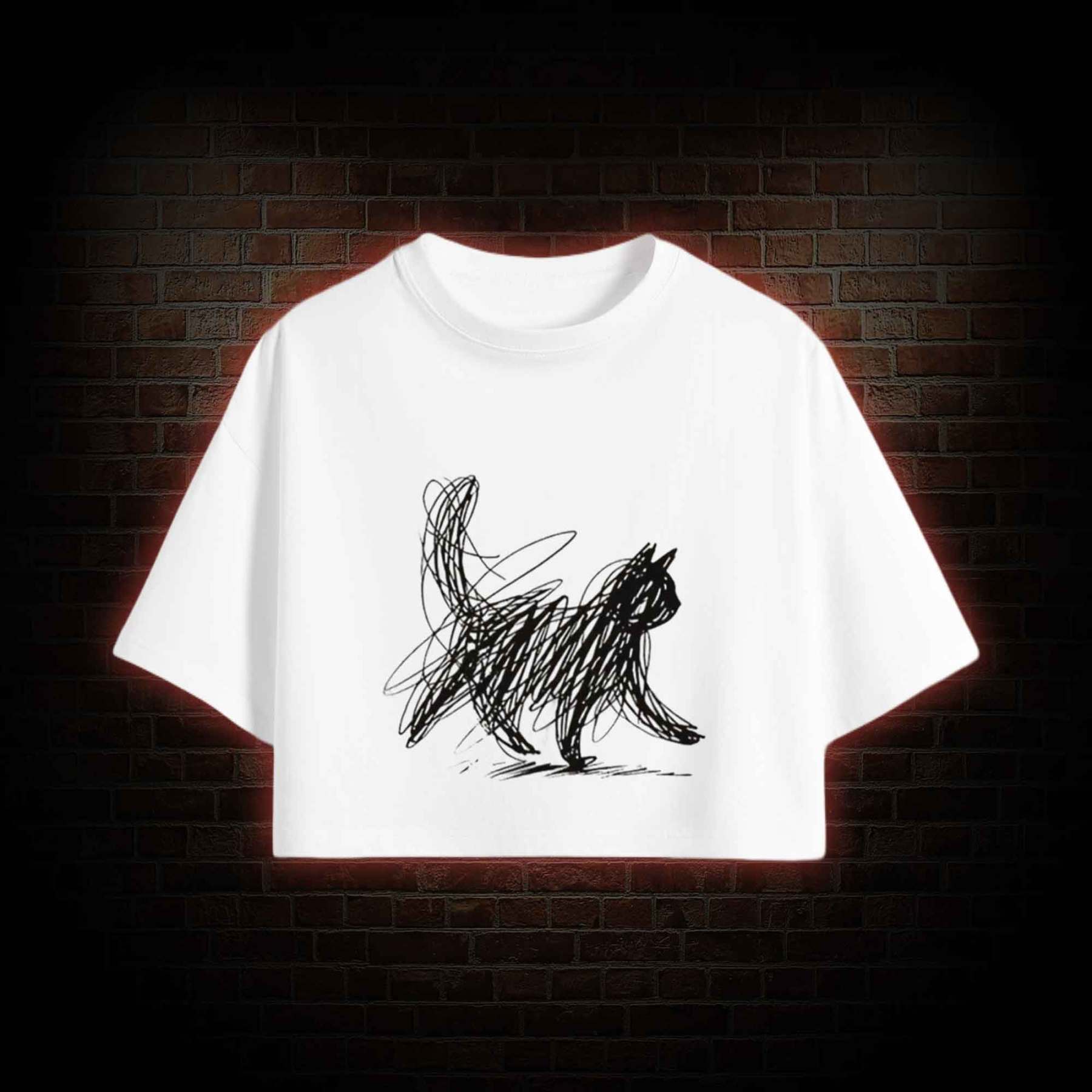 Cat Line Art Crop Top