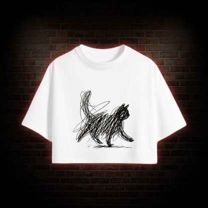 Cat Line Art Crop Top