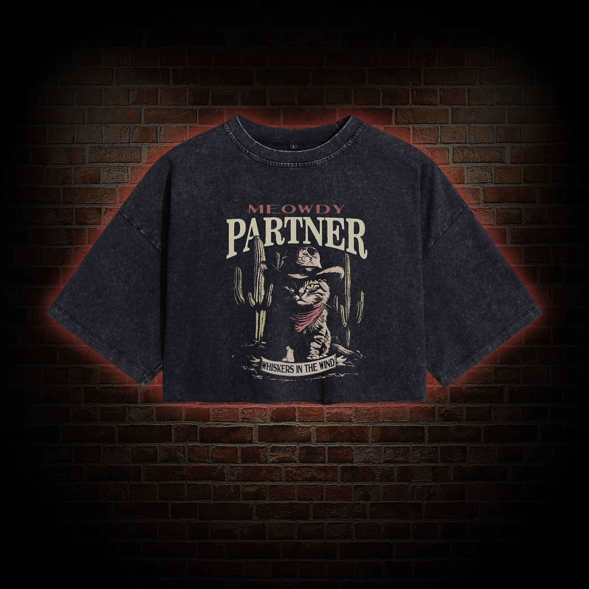 Vintage Cat Memes Washed Cropped T-shirts