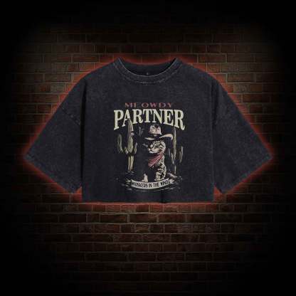 Vintage Cat Memes Washed Cropped T-shirts