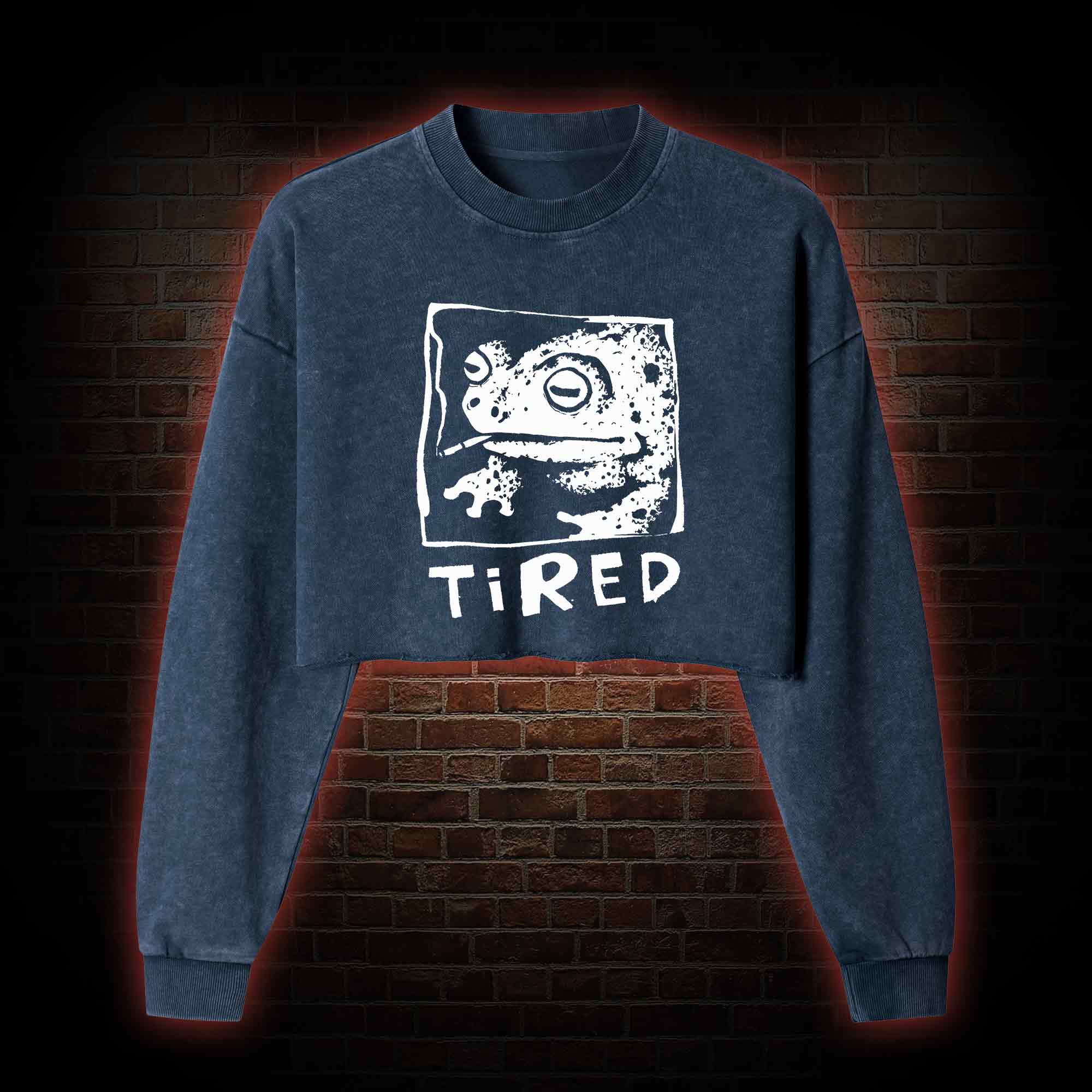 Tired Frog Washed Cropped Sweatshirts