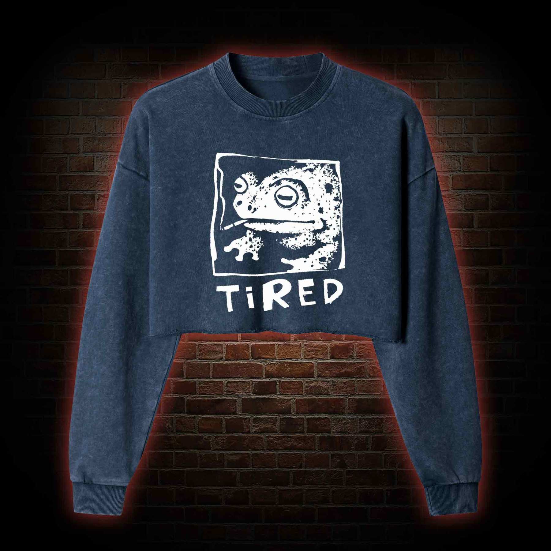 Tired Frog Washed Cropped Sweatshirts