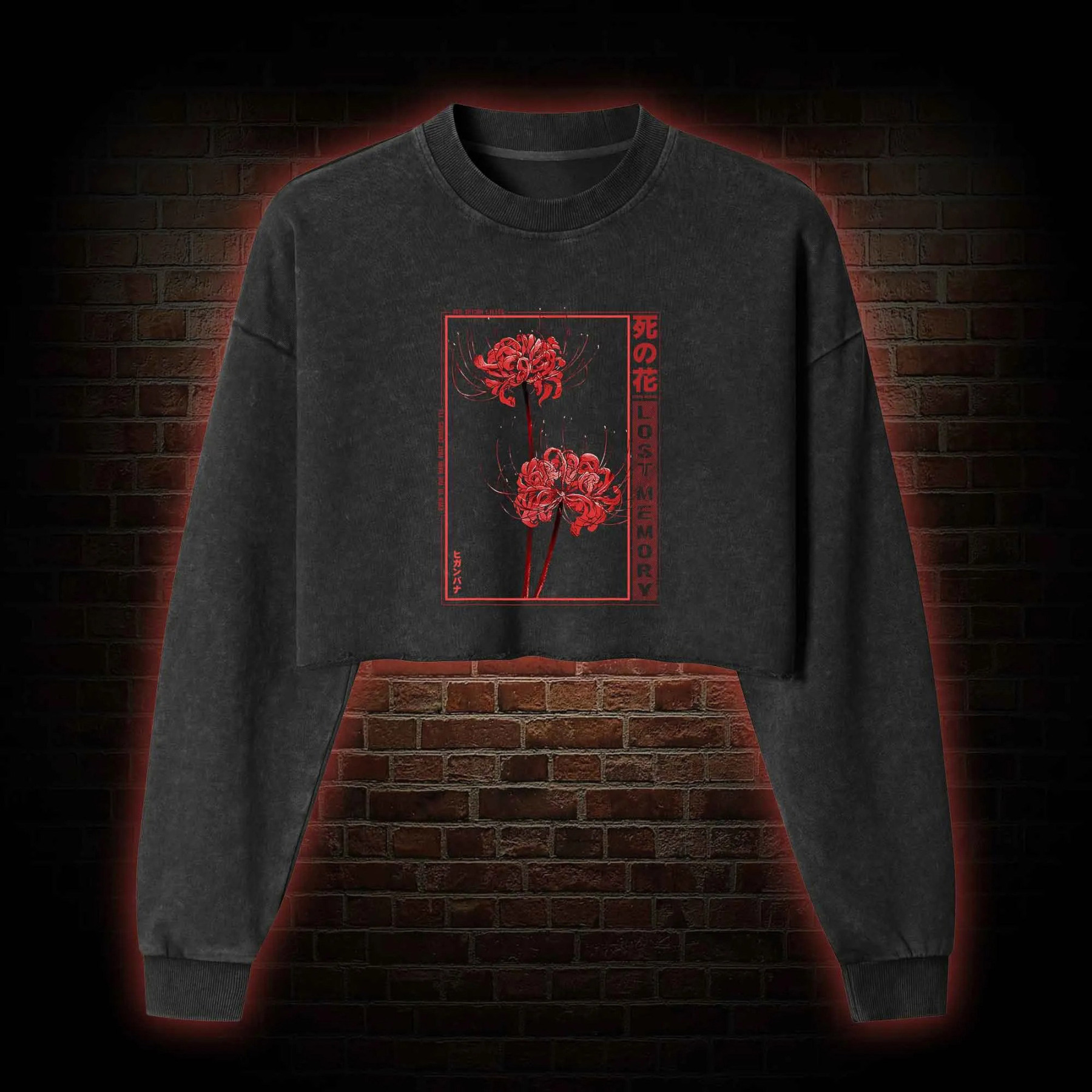 Red Spider Lily Washed Cropped Sweatshirts