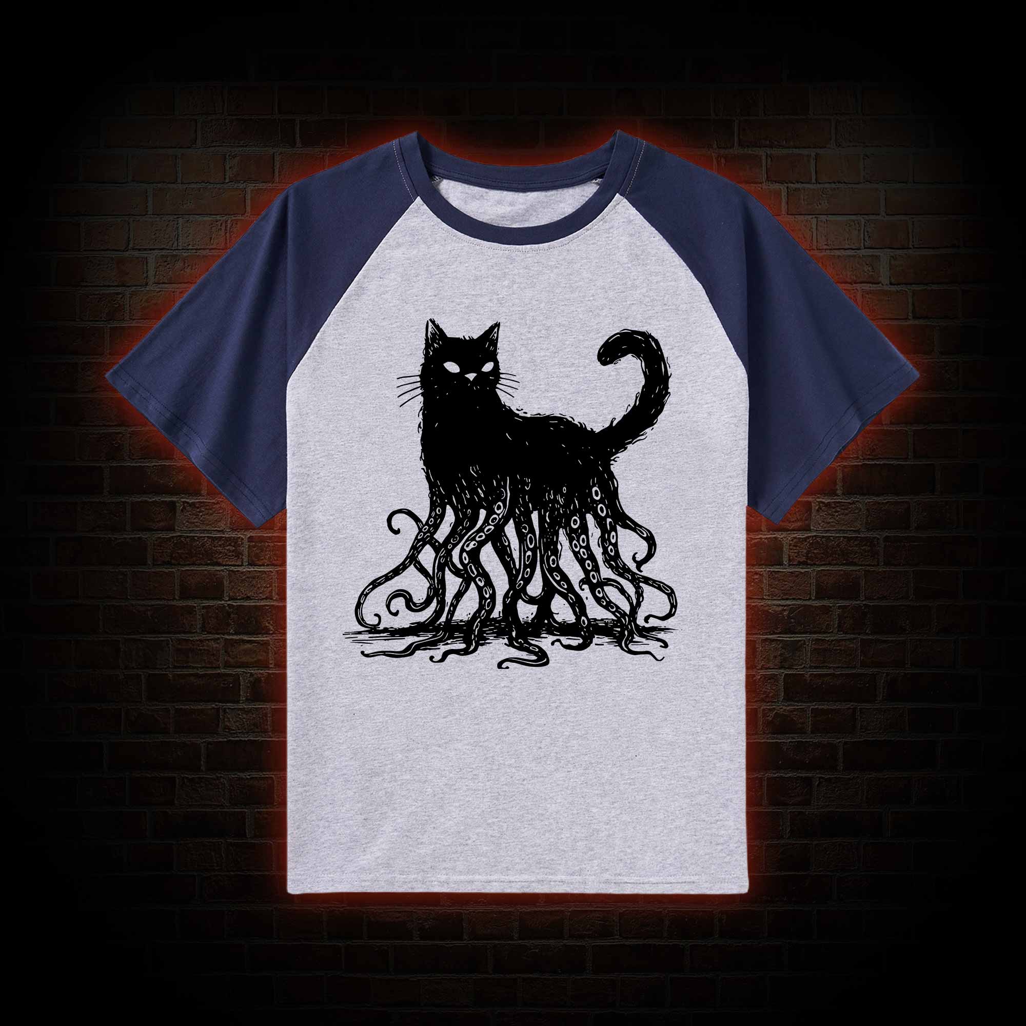 Octopus And Black Cat Raglan T-shirt
