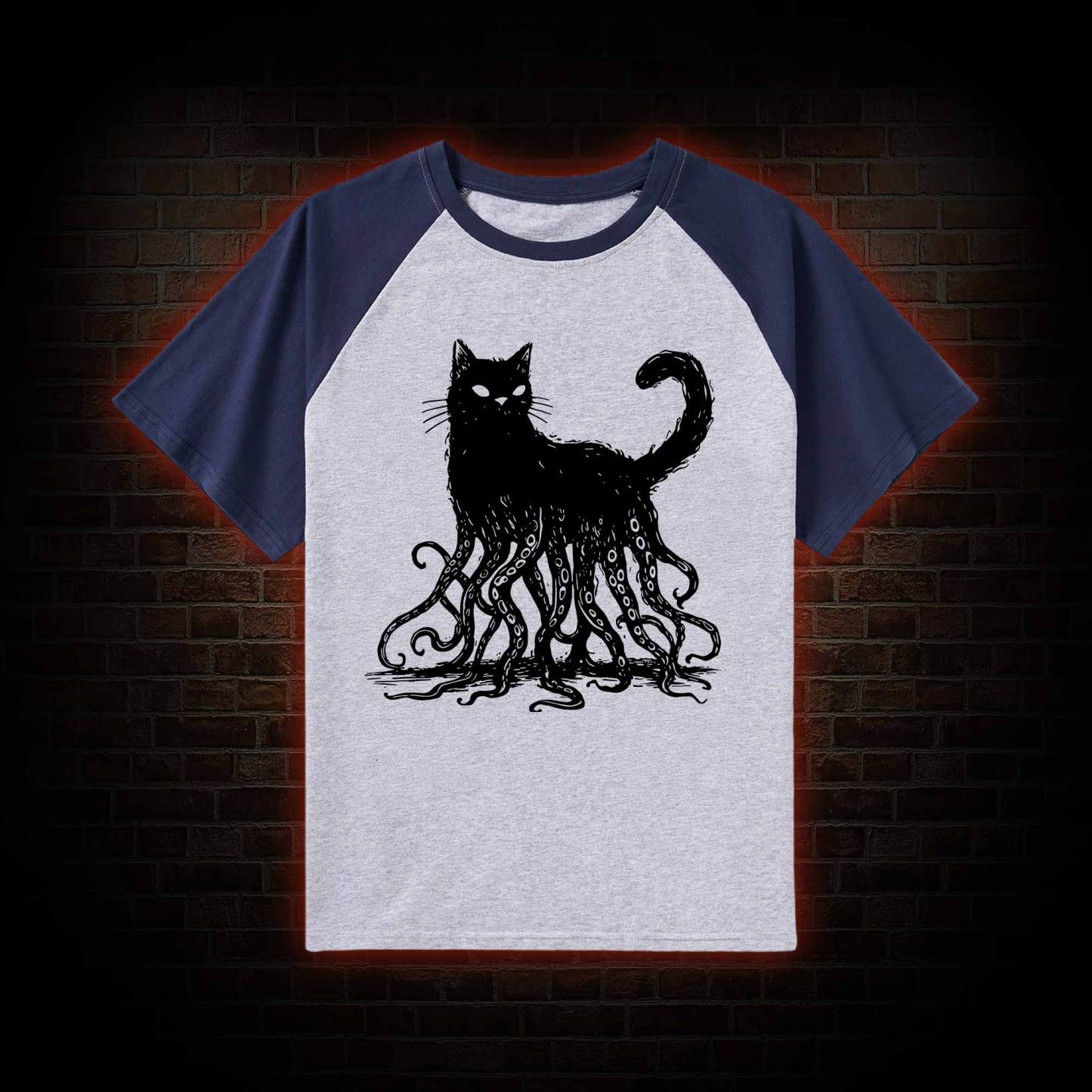 Octopus And Black Cat Raglan T-shirt