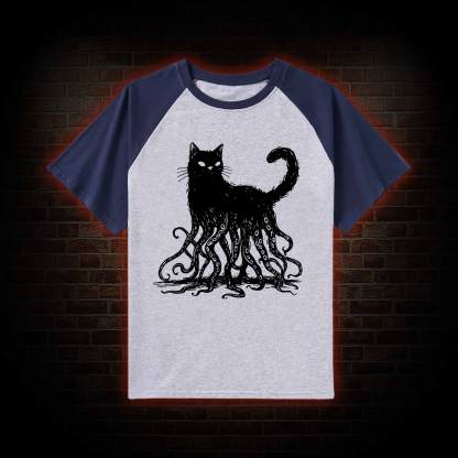Octopus And Black Cat Raglan T-shirt