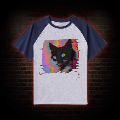 Psychedelic Weirdcore Cat Raglan T-shirt