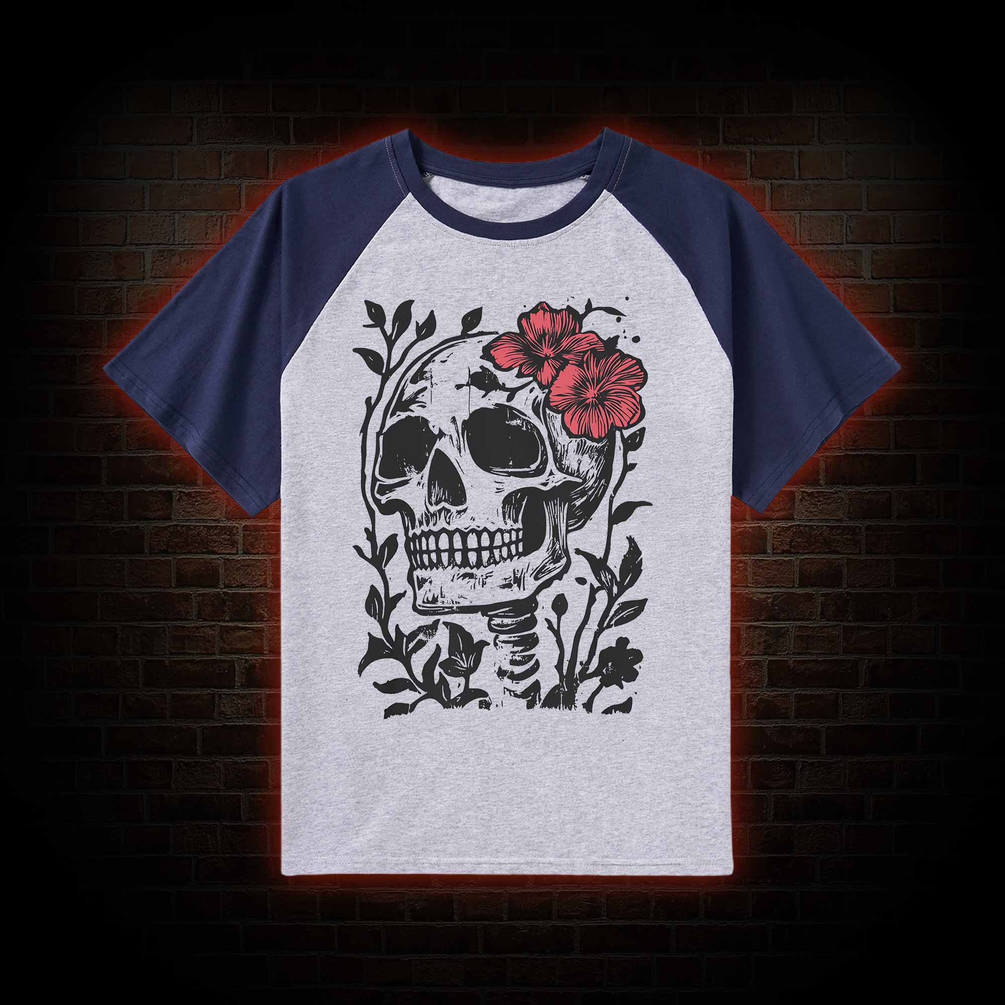 Flower Skull Raglan T-shirt