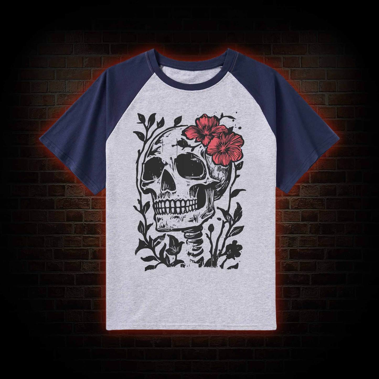 Flower Skull Raglan T-shirt