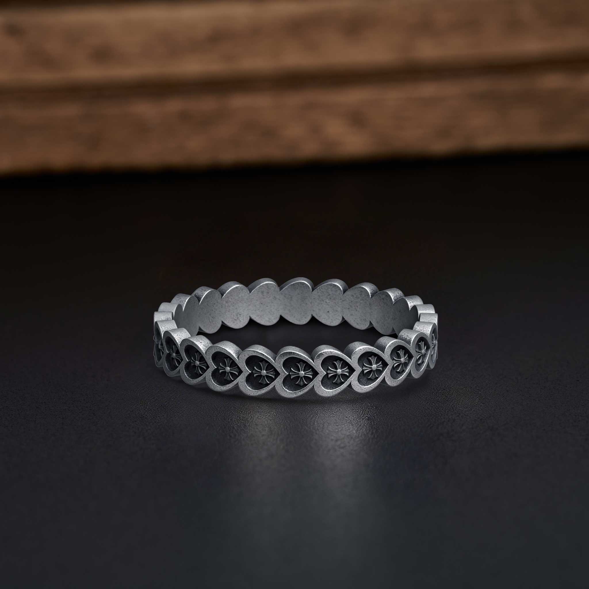 Heart Cross Silver Ring