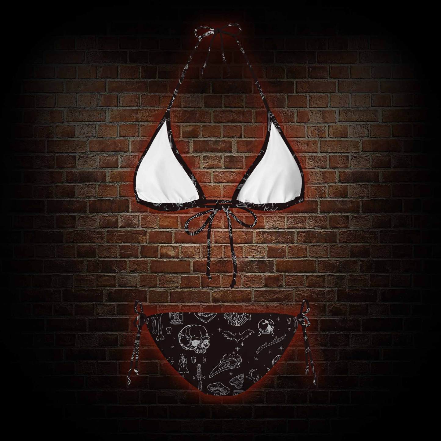Mystical Symbols and Skulls Women's Adjustable Tie-Strap Bikini