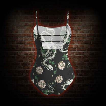 Flowers and Snake Skeleton Slim-Strap Swimsuit