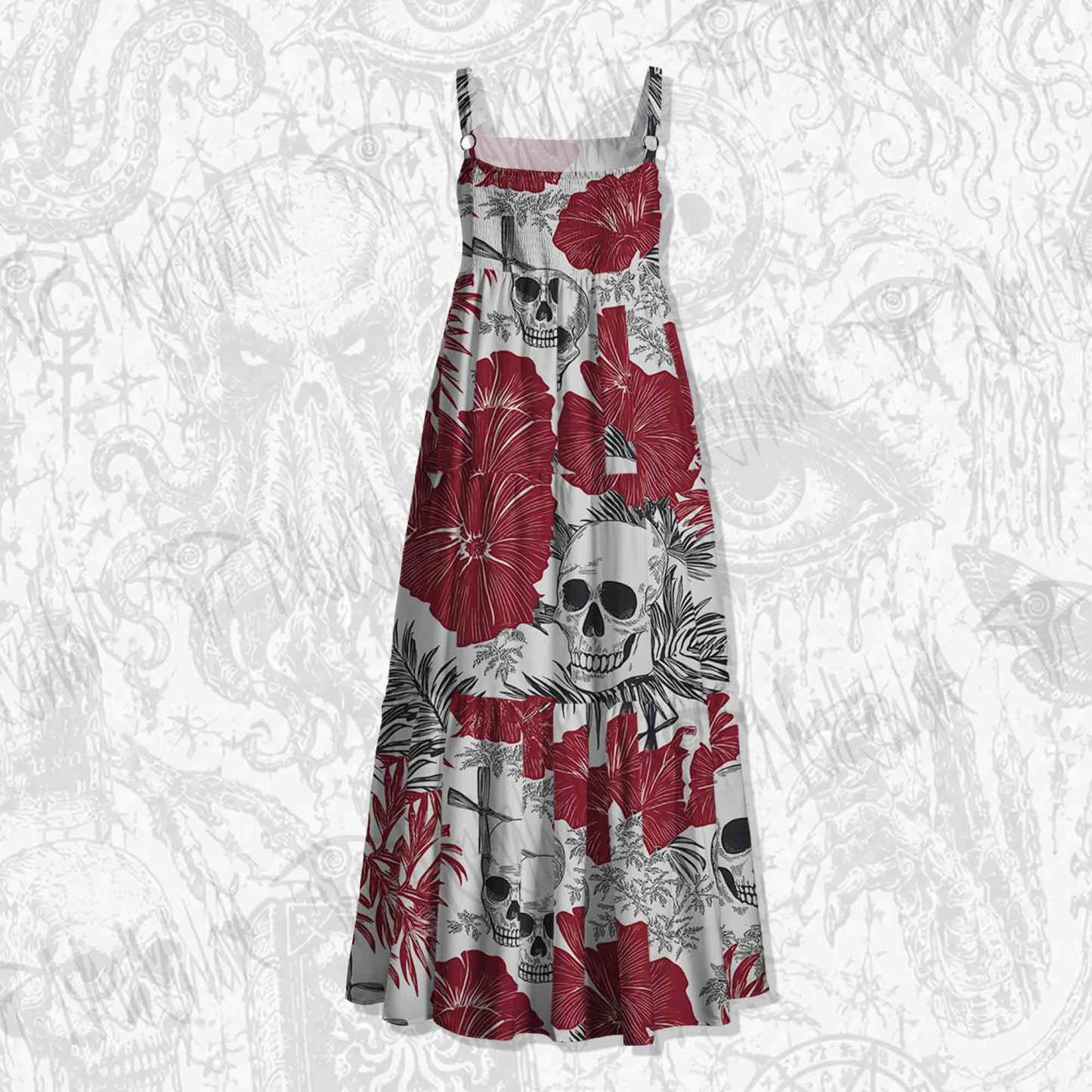 Poppy and Skull Spaghetti Strap Long Dress