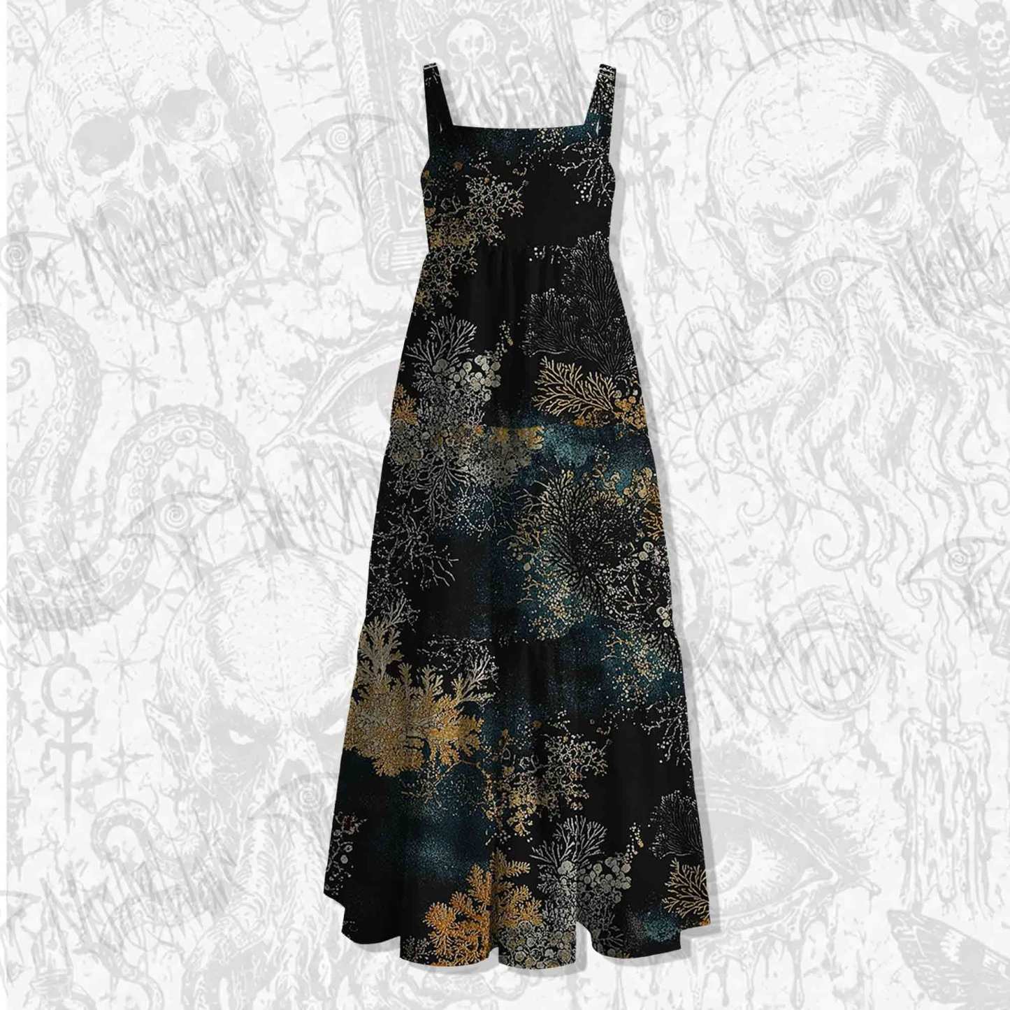 Overlooking the Dark Forest Spaghetti Strap Long Dress