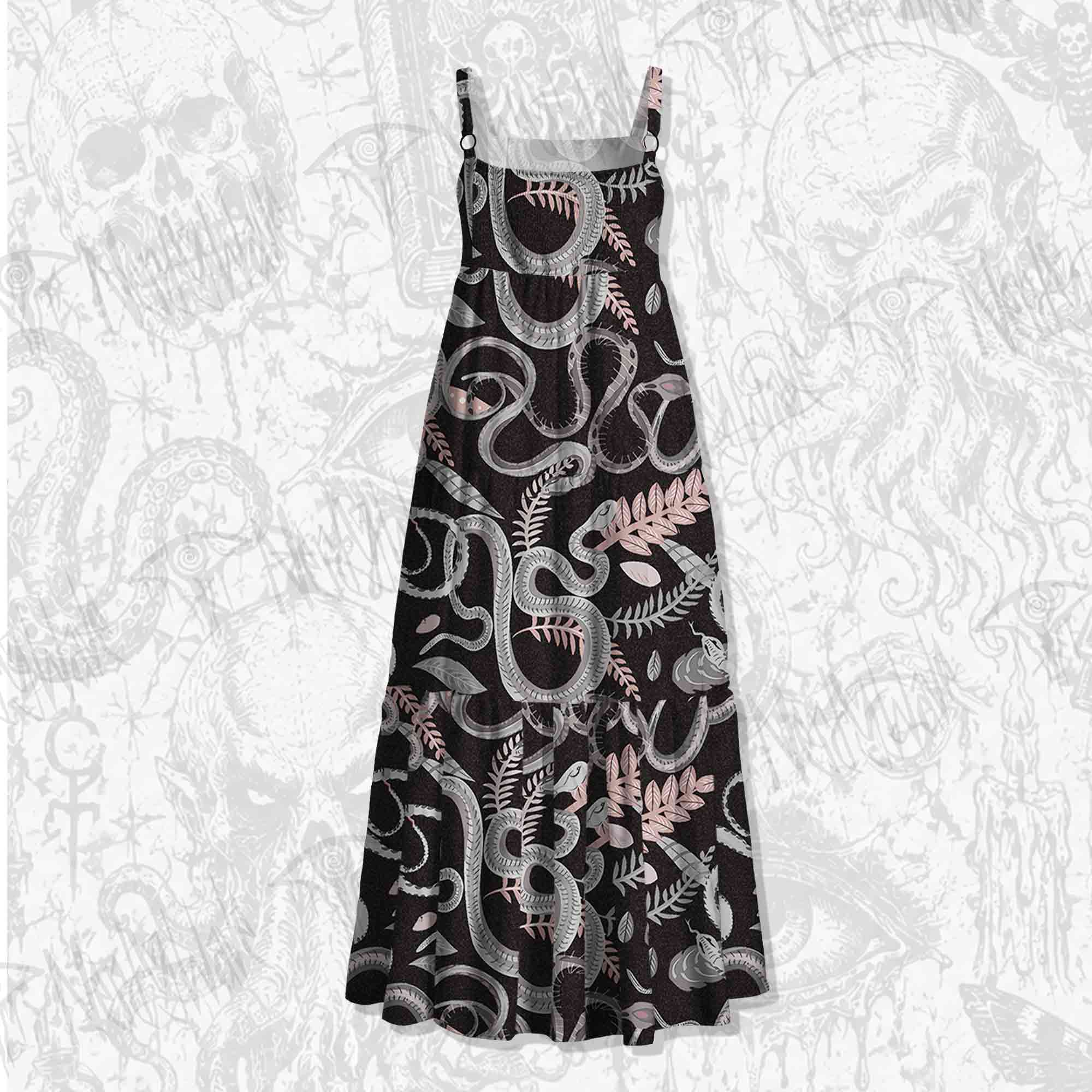 Snakes and Flowers Spaghetti Strap Long Dress