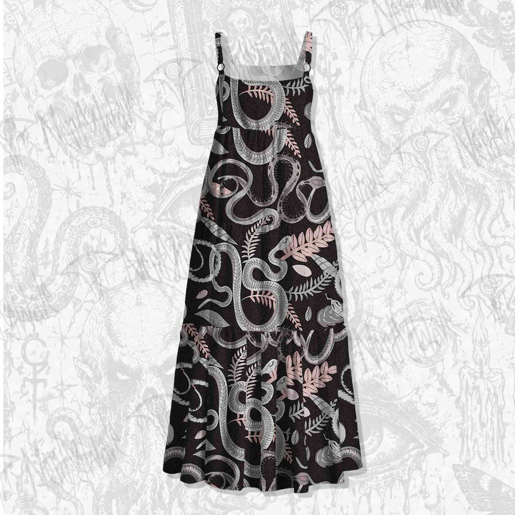 Snakes and Flowers Spaghetti Strap Long Dress