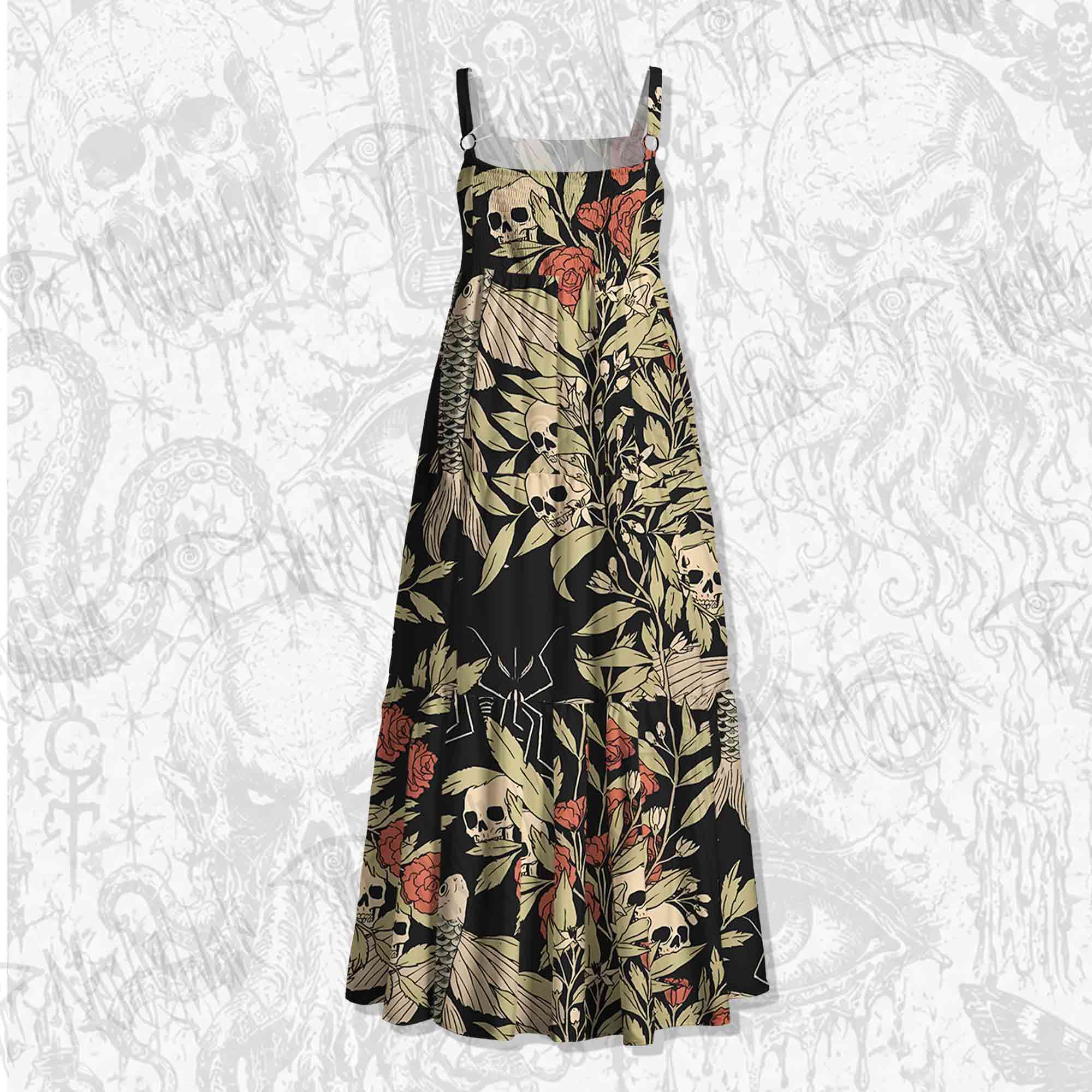 Skull and Flying Fish Spaghetti Strap Long Dress