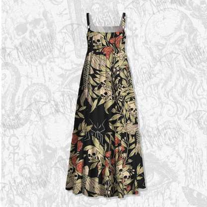 Skull and Flying Fish Spaghetti Strap Long Dress