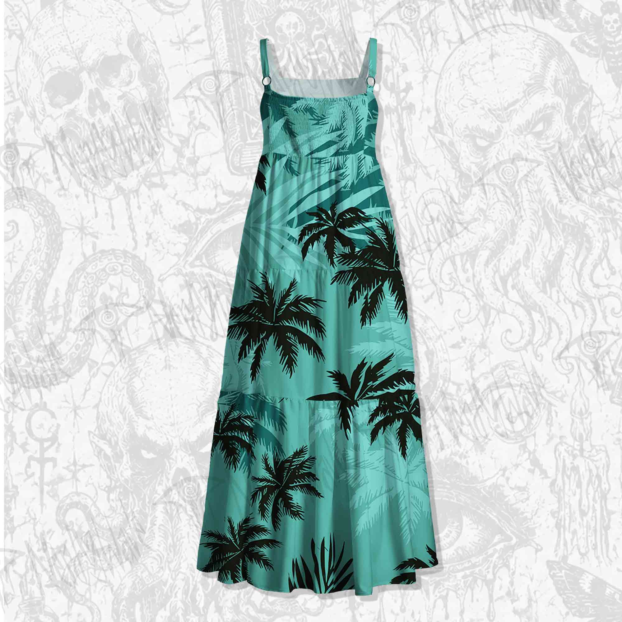 Palm Tree Spaghetti Strap Long Dress
