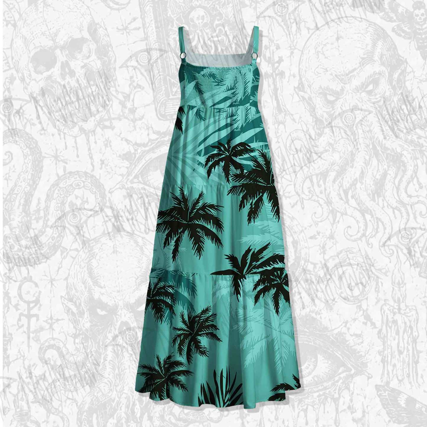 Palm Tree Spaghetti Strap Long Dress