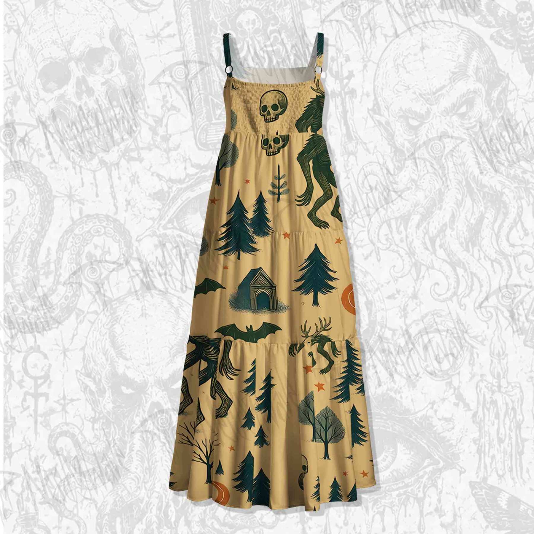 Wendigo in the Forest Spaghetti Strap Long Dress