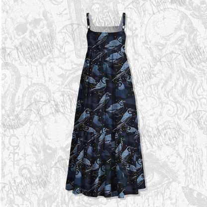Crows at Night Spaghetti Strap Long Dress