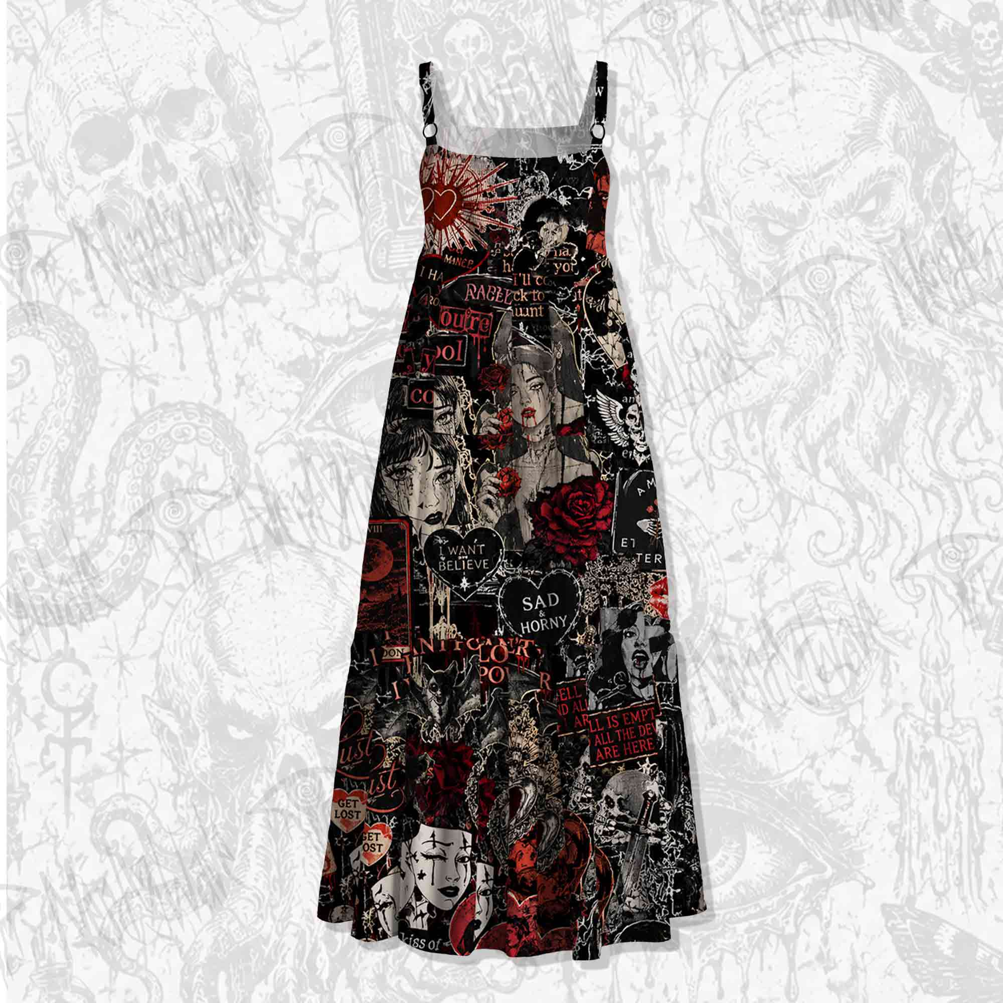Vintage Stay Spooky Spaghetti Strap Long Dress
