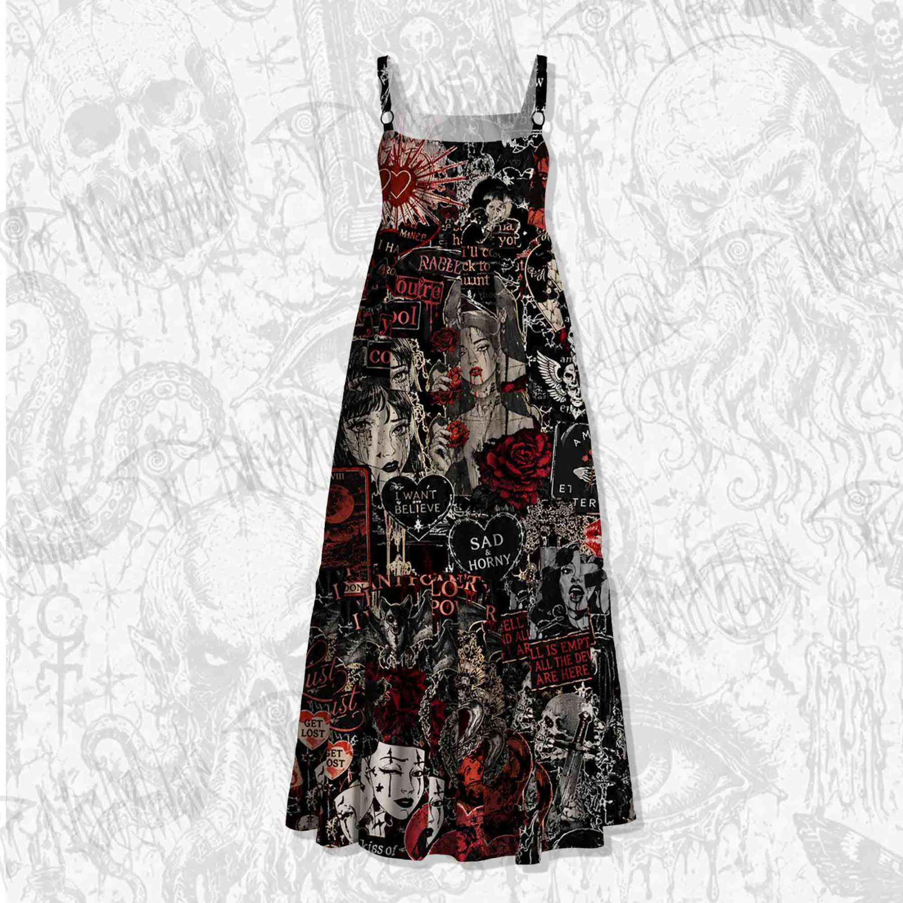 Vintage Stay Spooky Spaghetti Strap Long Dress