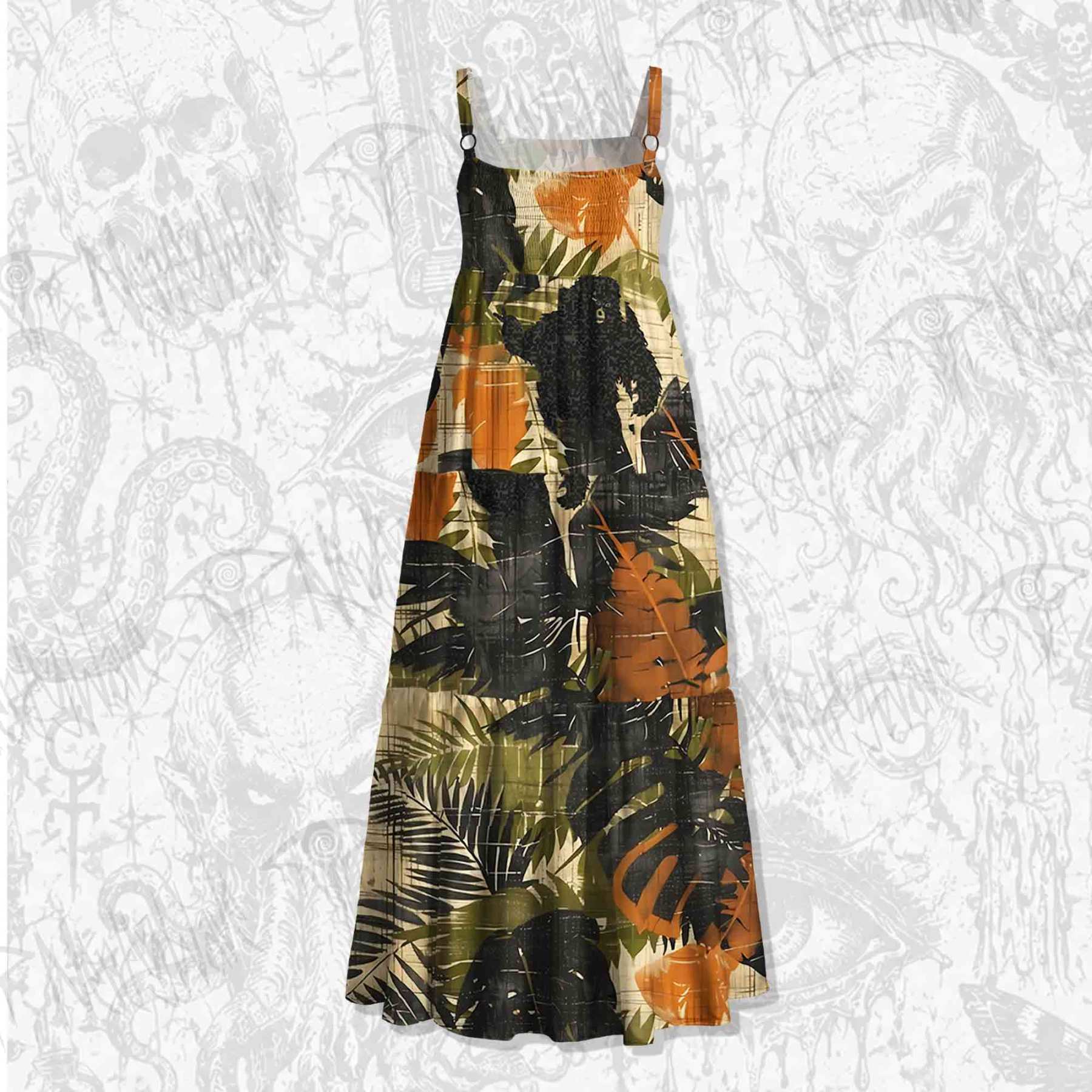 Bigfoot in Forest Spaghetti Strap Long Dress