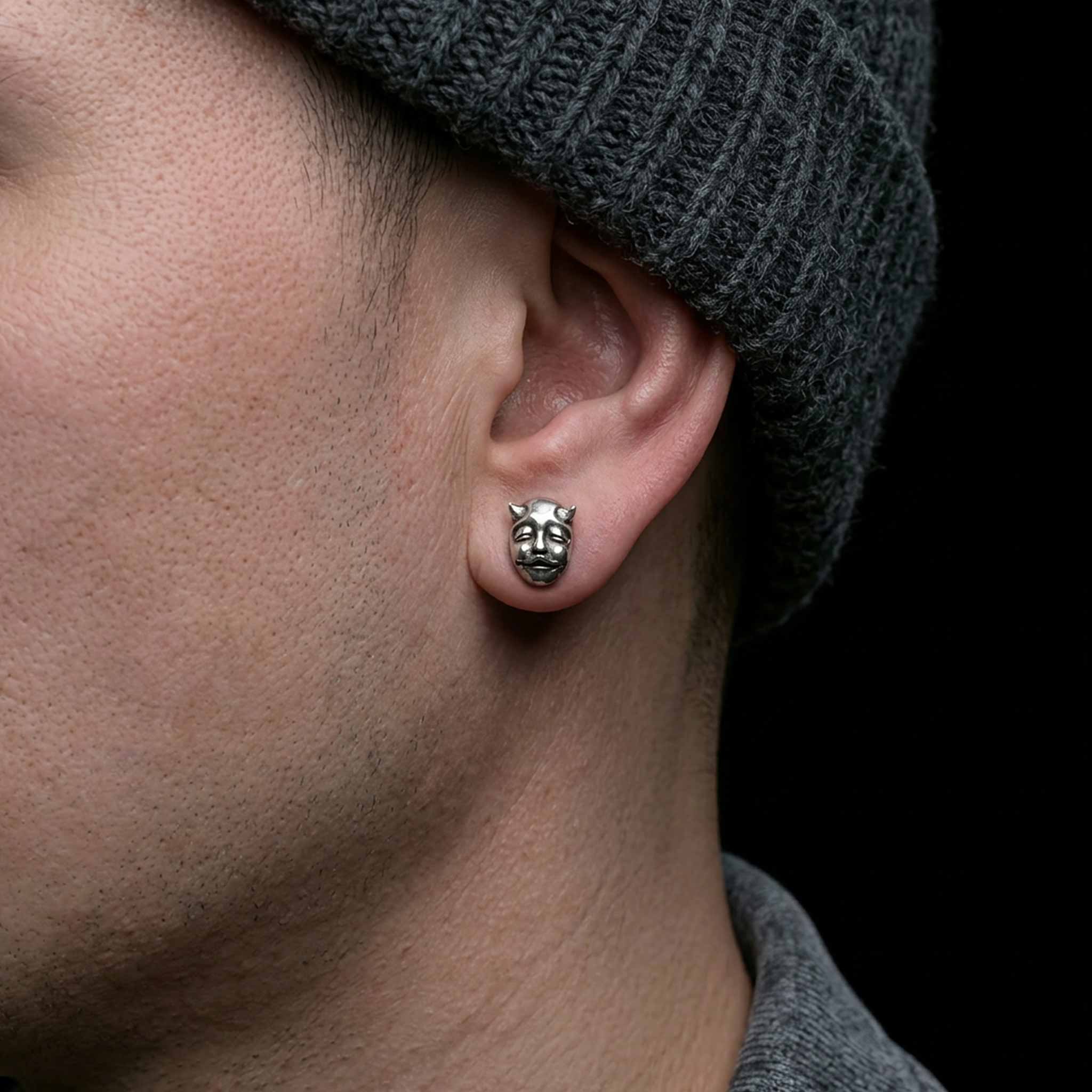 Horned Demon Baby Face Earrings