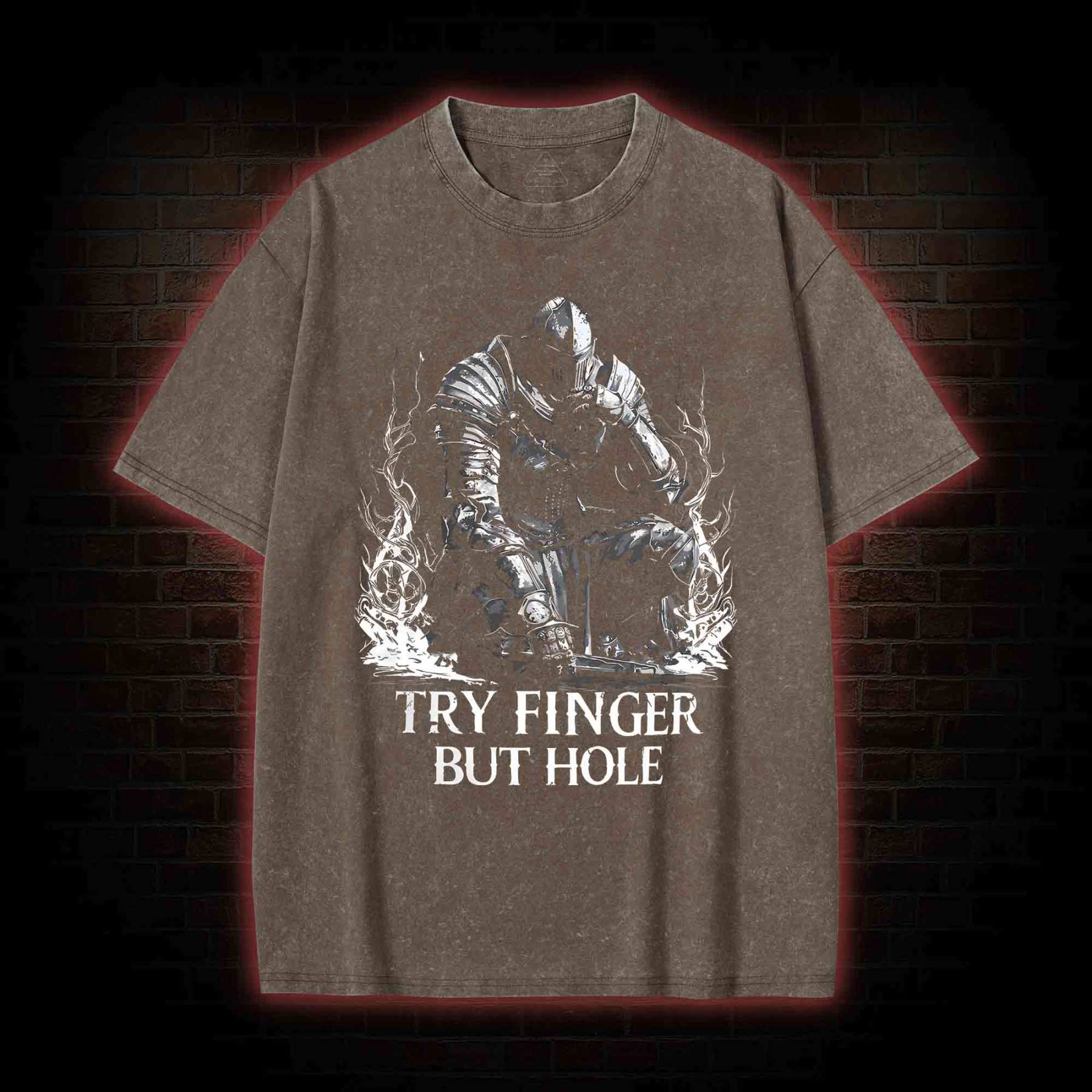 Try Finger but Hole Washed T-shirt