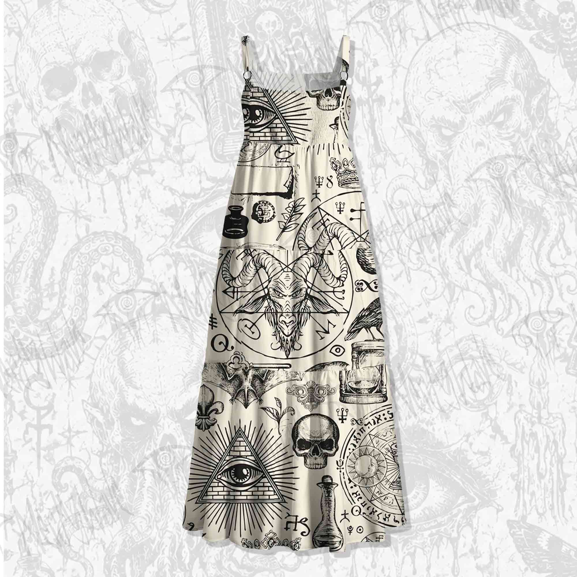 Mystic Symbols Wide Straps Maxi Dress