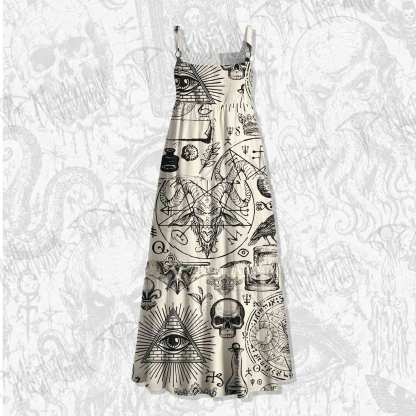 Mystic Symbols Wide Straps Maxi Dress