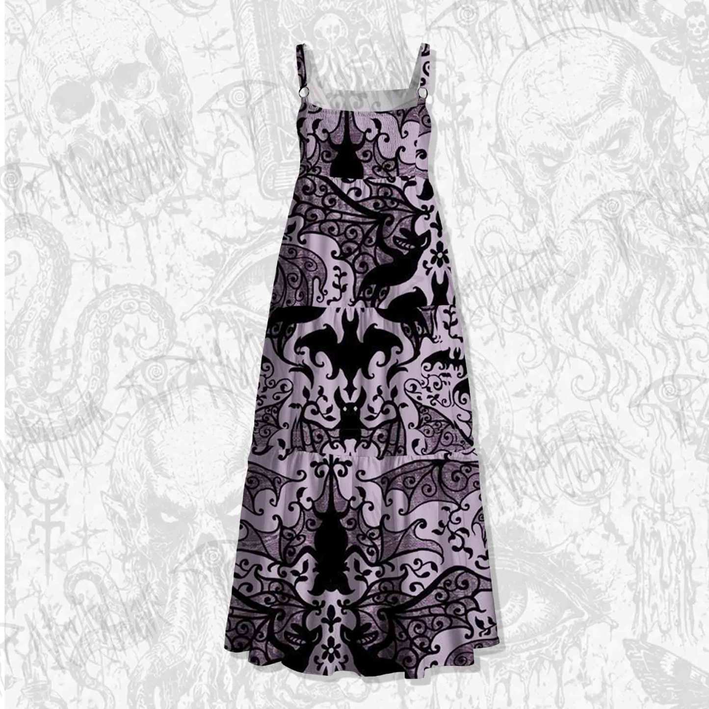 Gothic Bat Wide Straps Maxi Dress