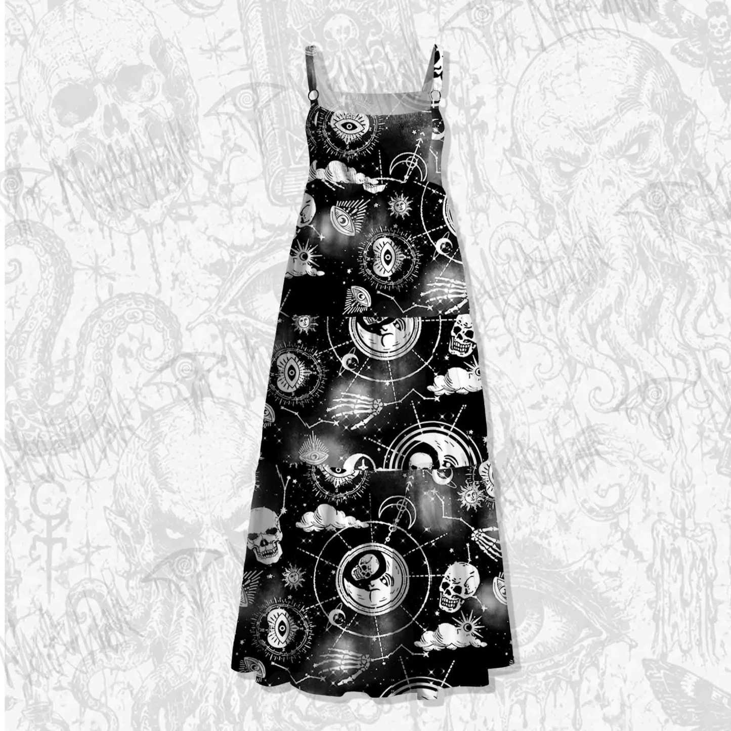 Skulls and Zodiac Wide Straps Maxi Dress