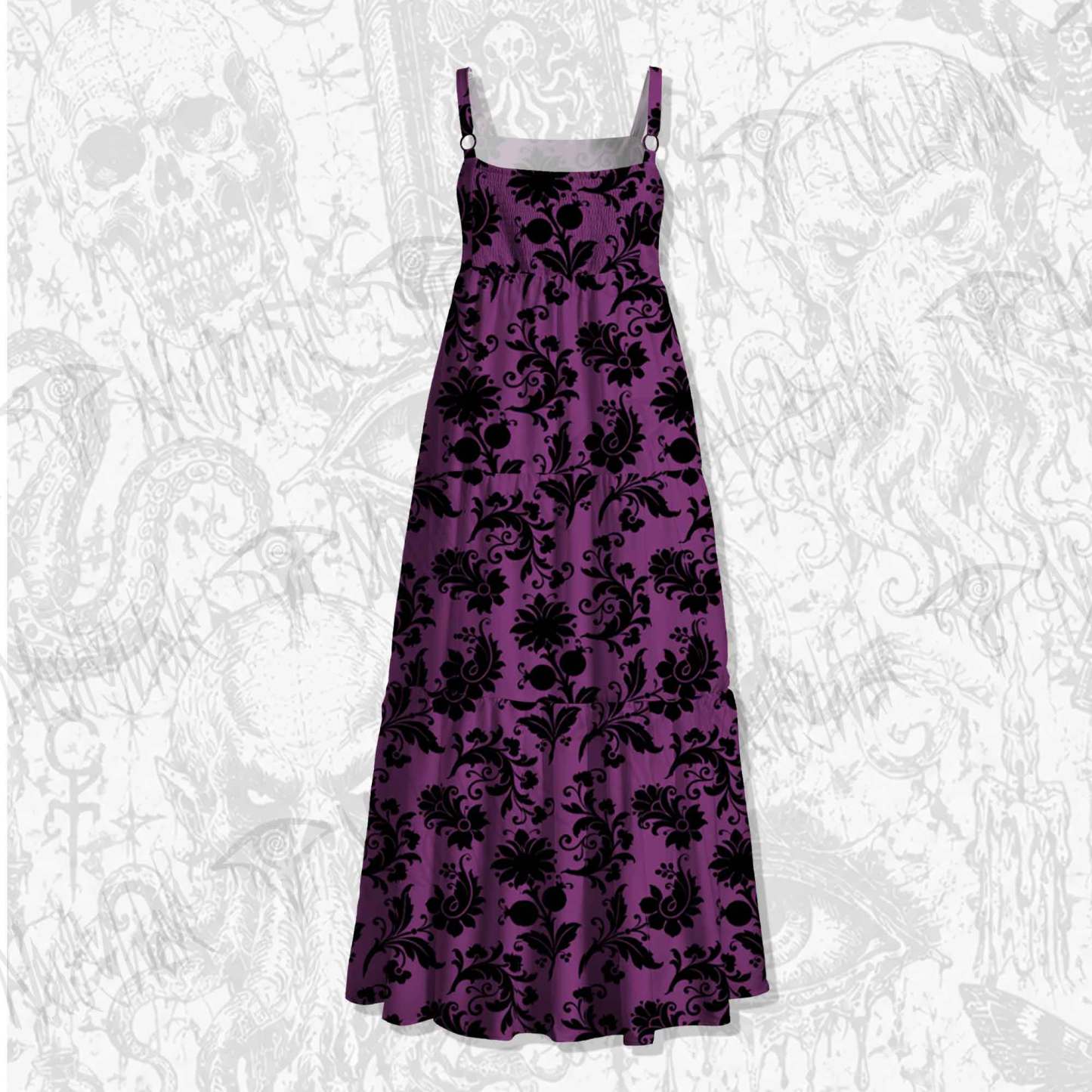 Black Floral Wide Straps Maxi Dress