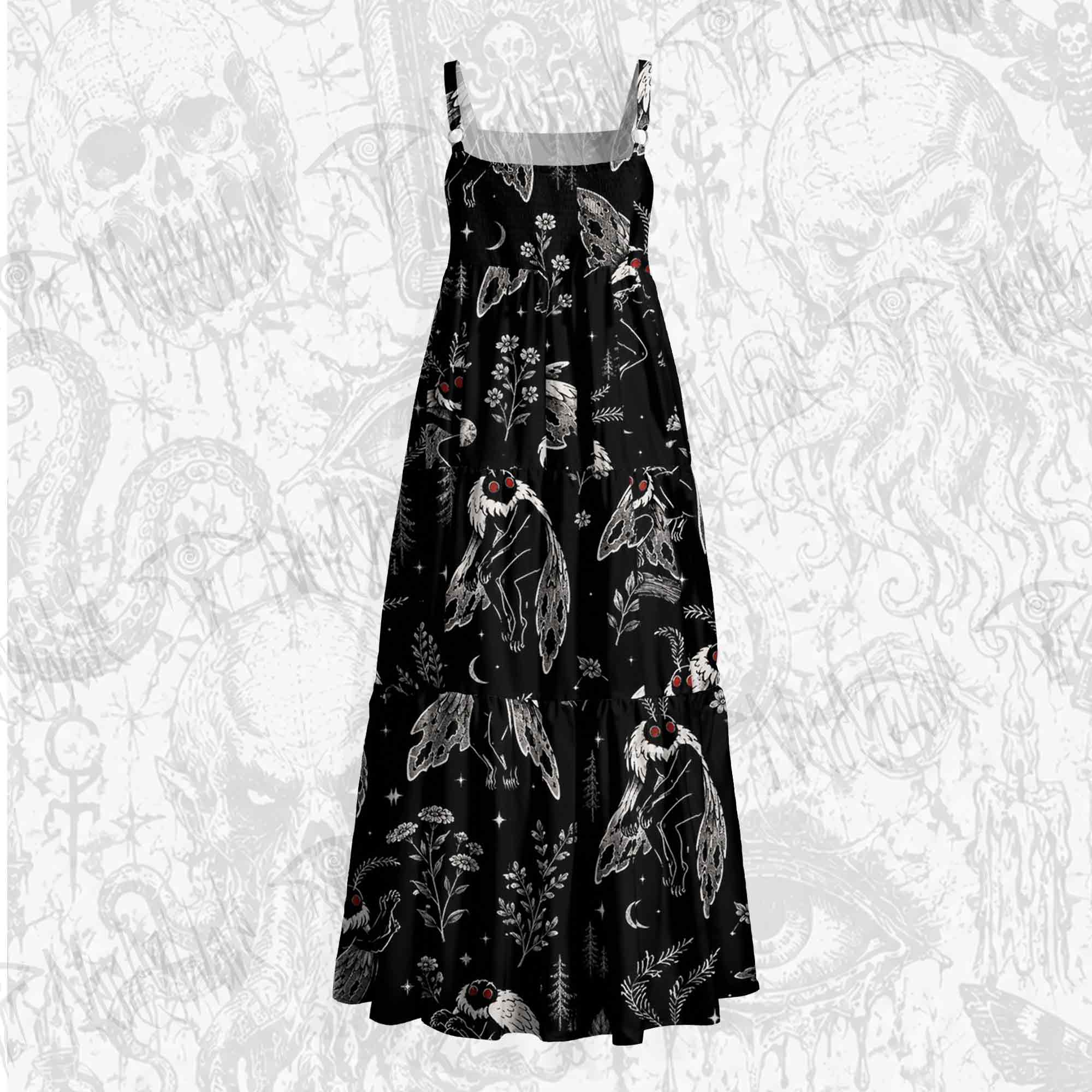Mothman and Flower Wide Straps Maxi Dress