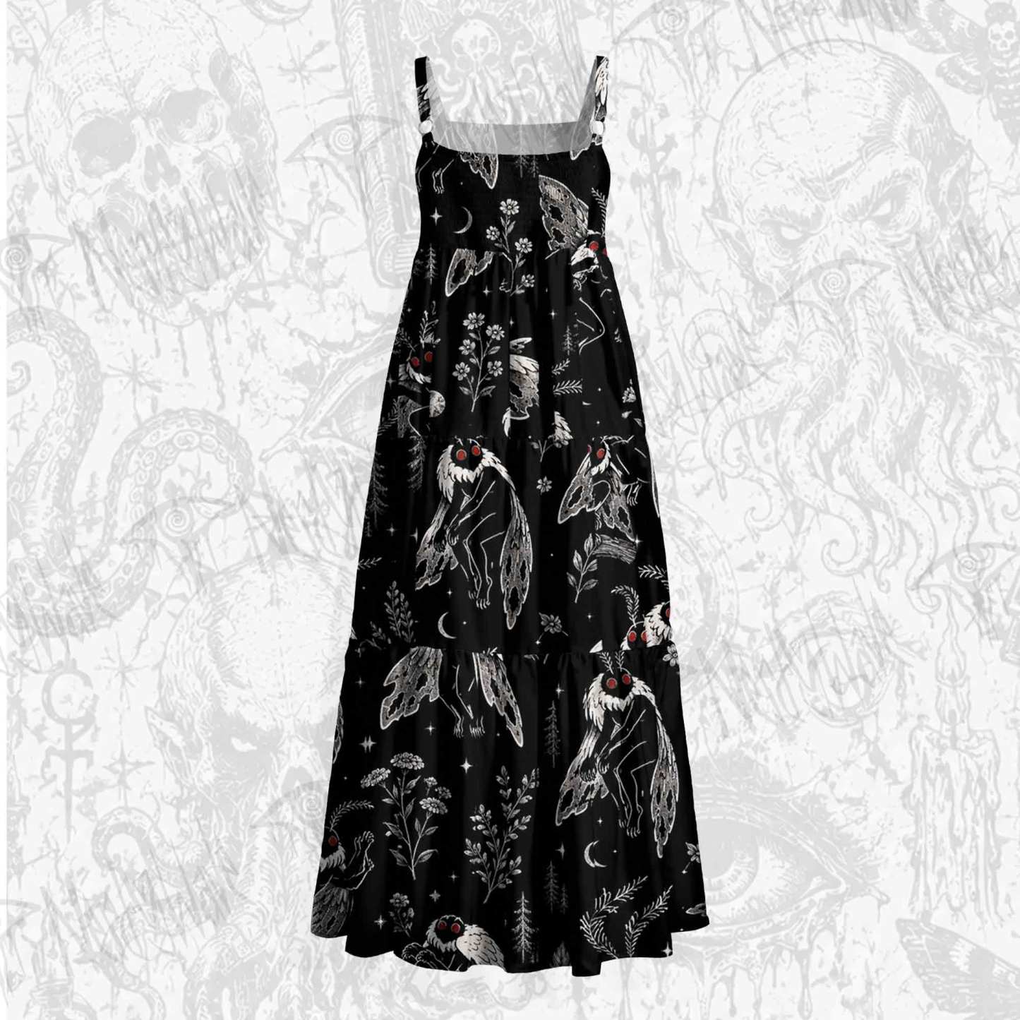 Mothman and Flower Wide Straps Maxi Dress