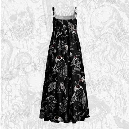 Mothman and Flower Wide Straps Maxi Dress