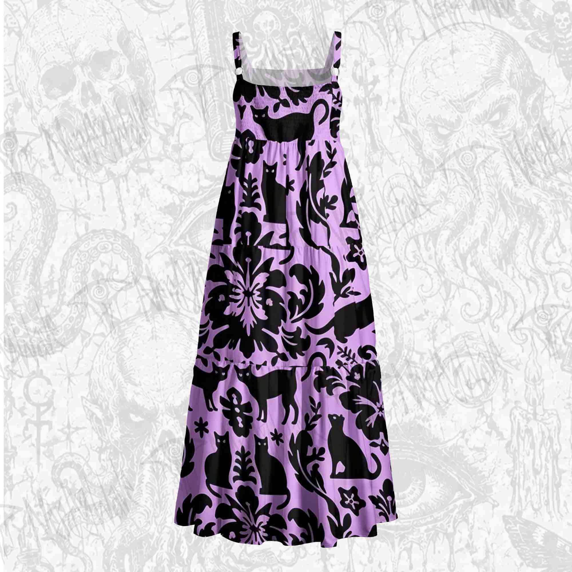 Mystic Felines Wide Straps Maxi Dress