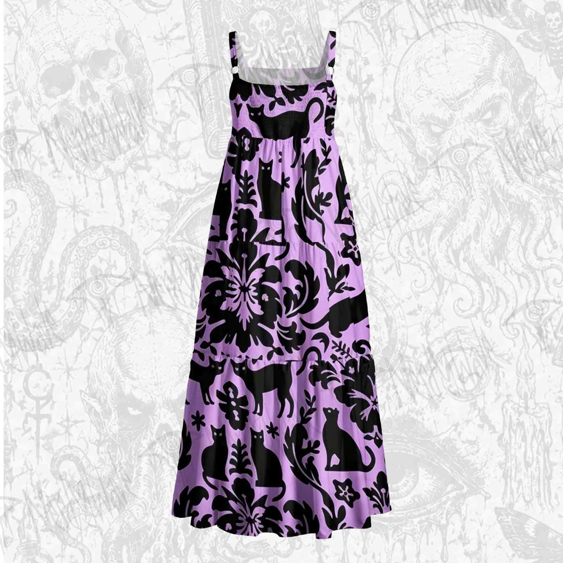 Mystic Felines Wide Straps Maxi Dress