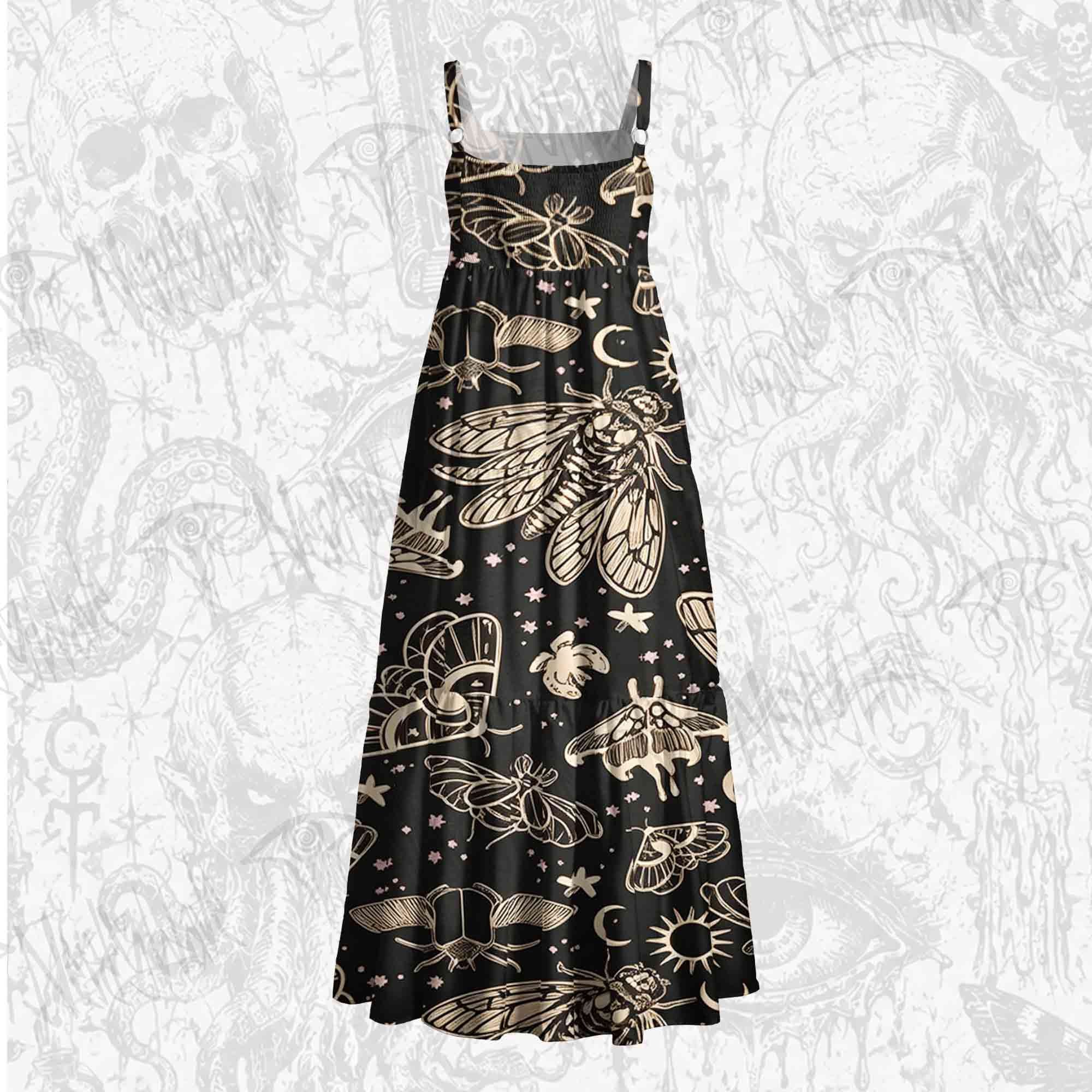Golden Metamorphosis Wide Straps Maxi Dress