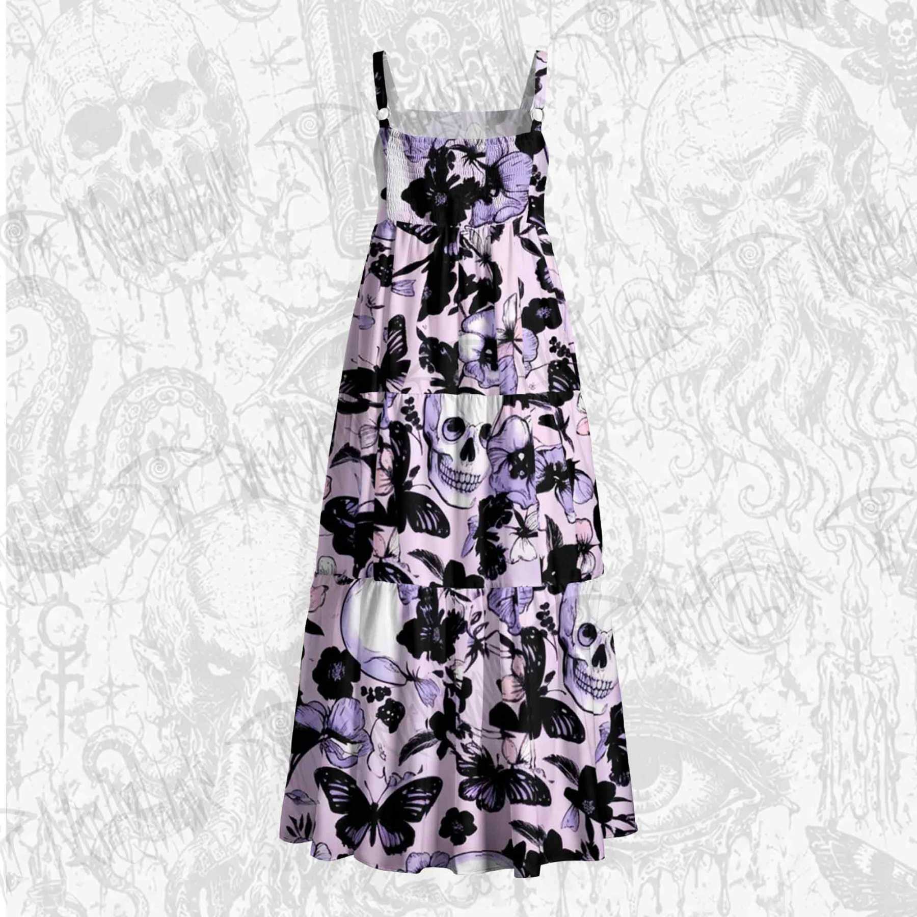 Pastel Goth Skull Wide Straps Maxi Dress